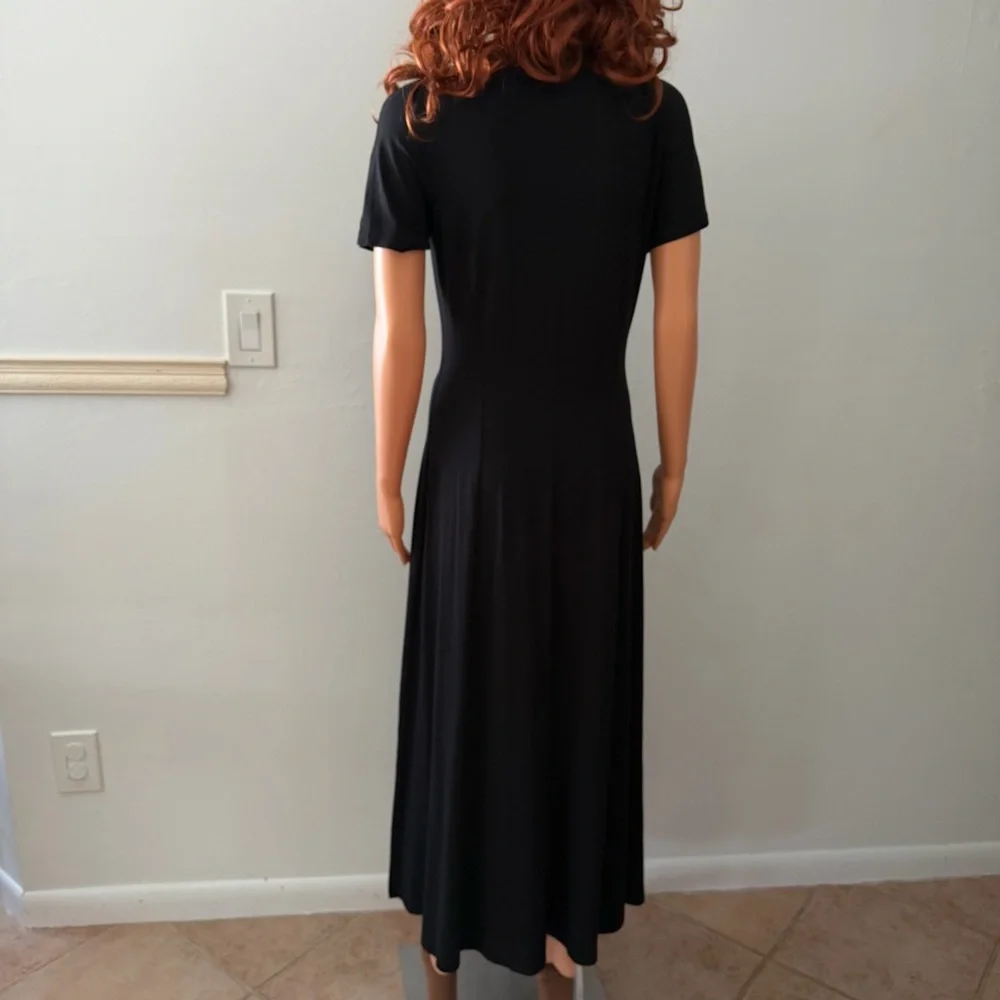 Vintage Laura Ashley Classic Black Short Sleeve Dress Fitted Whimsigoth Goth - Picture 5 of 12